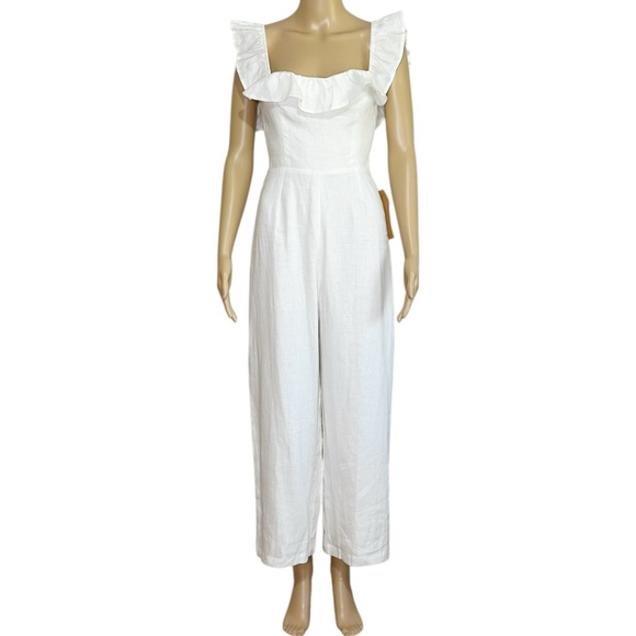REFORMATION Juniper Wide Leg Linen Jumpsuit, White, 2 (US)